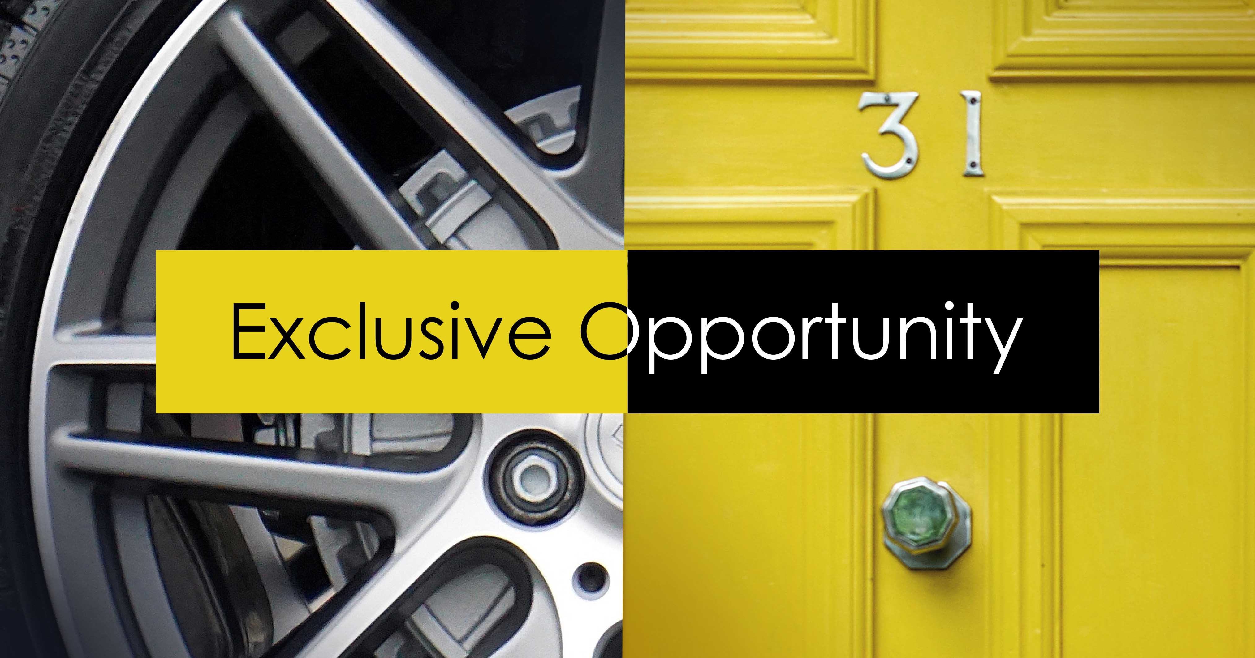 Yellow and black graphic depicting the words 'Exclusive Opportunity'.