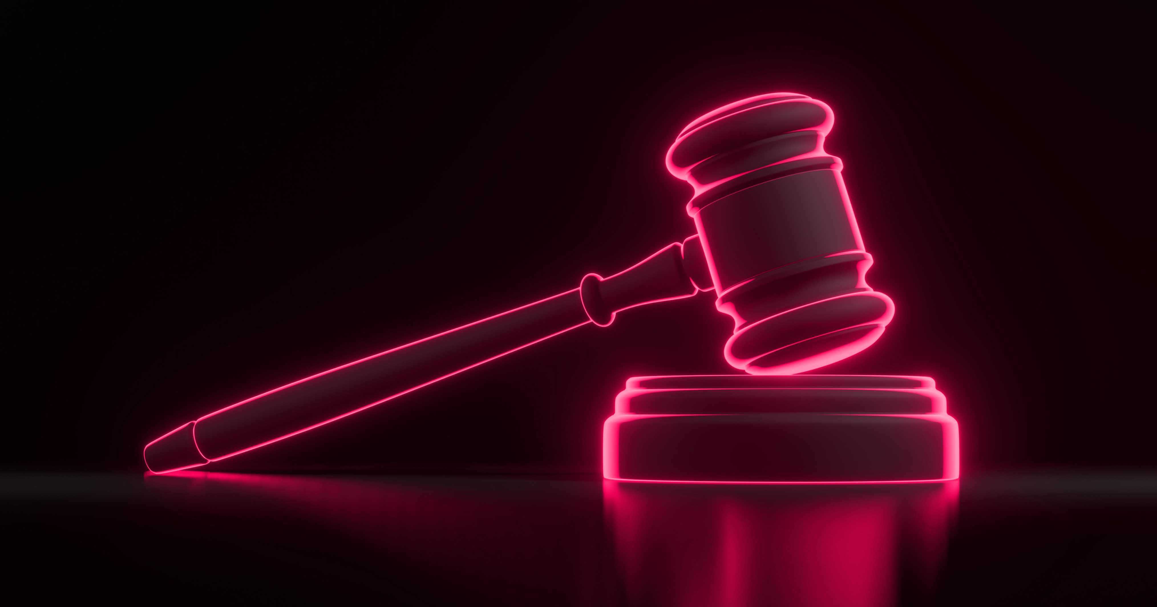 Abstract image of a judge's gavel in neon colours